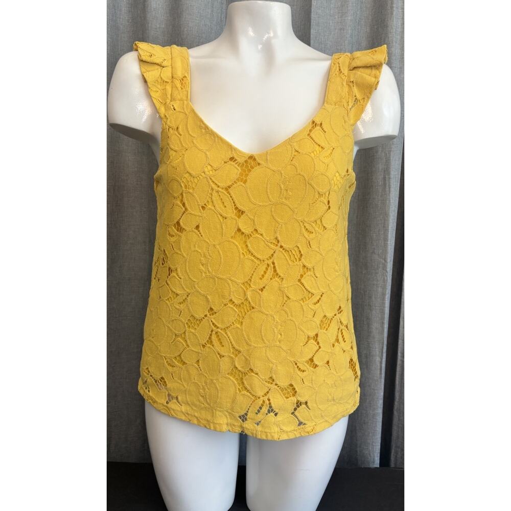 Monteau Sleeveless Yellow Ruffle Eyelet Flower Floral Tank Top Size Small